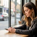 Frau sitzt im Café – Ghosting verarbeiten und loslassen